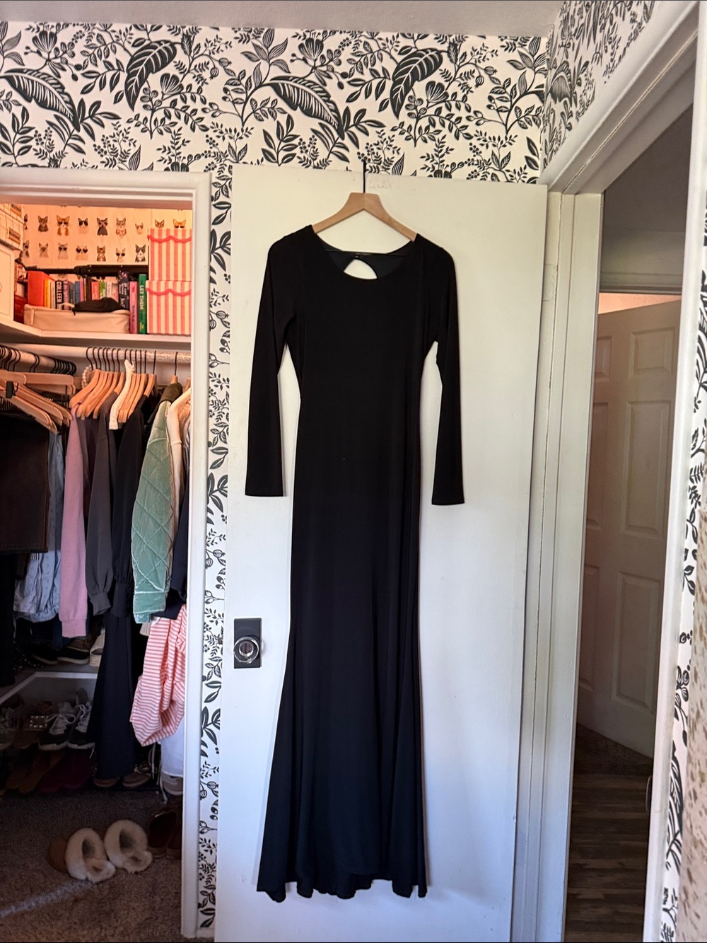 Windsor Black Long Sleeve Maxi Dress with Front Keyhole Accent